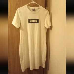 Puma Women's Large White Slim Tee Dress Cotton Light Weight Logo Comfy Casual